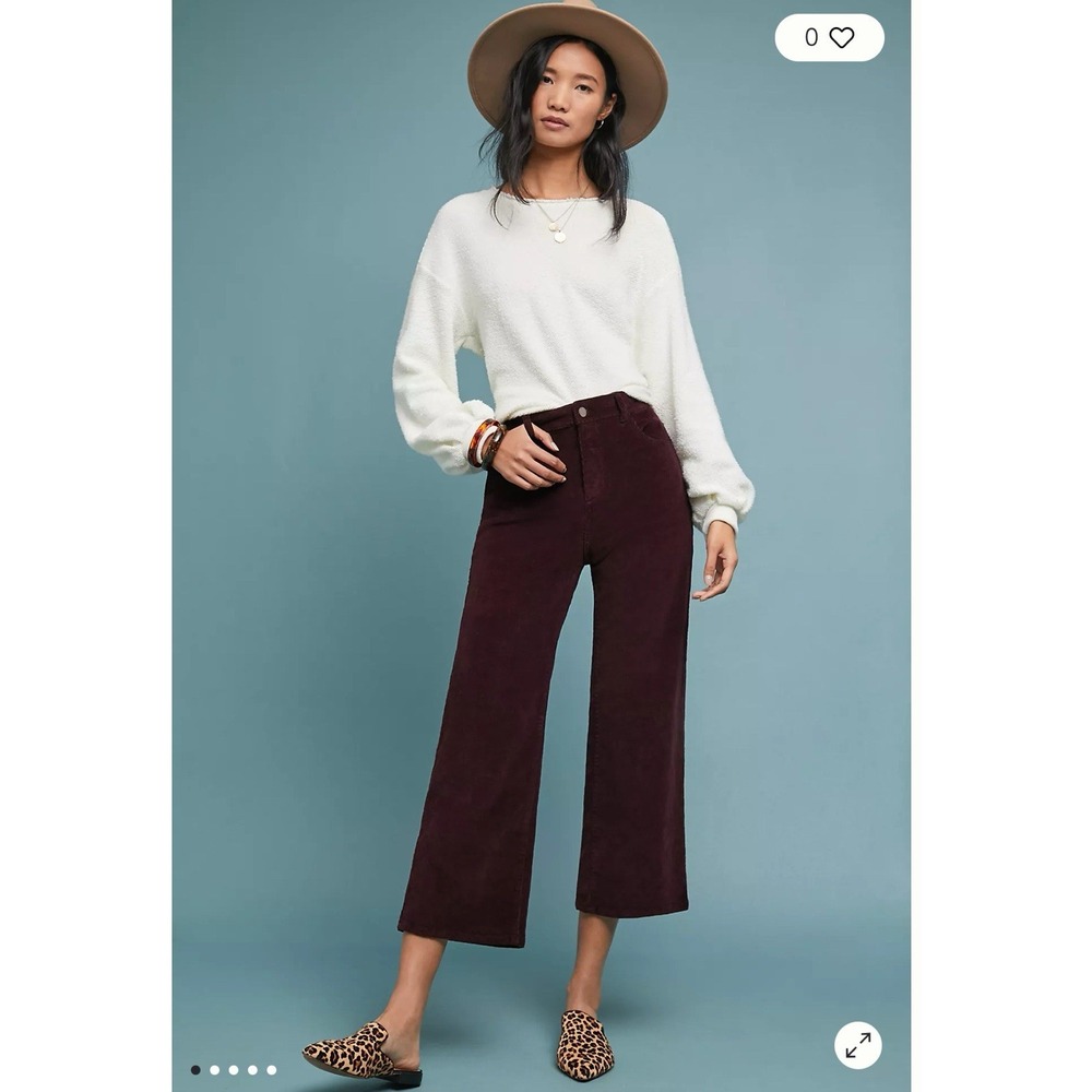 DL1961 Hepburn High-Rise Corduroy Cropped Wide-Leg Garnet Red Jeans Size 23
